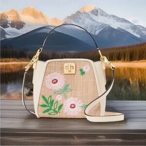 Kate Spade Spring summer Phoebe Floral Straw Mini Top Handle Crossbody  NWT